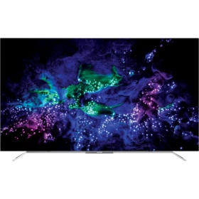 Arçelik A65 OLED 9793 5S Ultra HD 4K TV, gece manzarasında havai fişek gösterisiyle önden görünüm