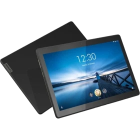 Lenovo Tab M10 TB-X605FC siyah tablet, 3 GB RAM ve 32 GB depolama kapasitesiyle ön yüz tasarımı.