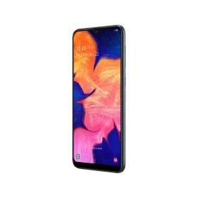 Samsung Galaxy A10 siyah akıllı telefonun önden görünümü, geniş ekran ve ince çerçeve tasarımı