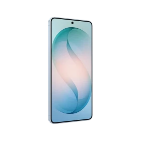 Samsung Galaxy S26 Plus mavi akıllı telefon, ince çerçeveli ekran ve ortada ön kamera deliğiyle önden görünüm