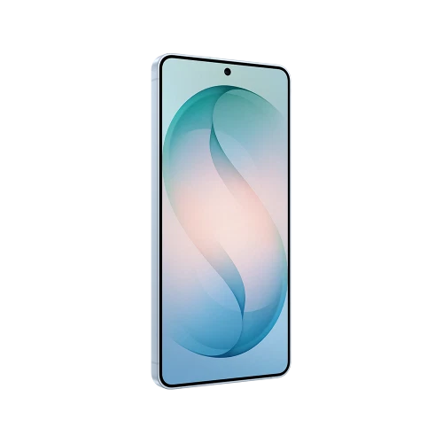 Samsung Galaxy S26 Plus mavi akıllı telefon, ince çerçeveli ekran ve ortada ön kamera deliğiyle önden görünüm