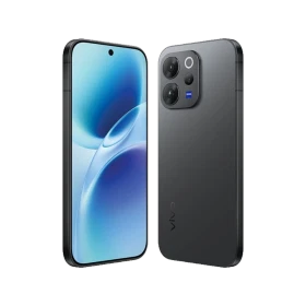 Vivo V70 Elite siyah akıllı telefon, ön ekran ve arka yüzüyle üçlü kamera modülü detaylı görünüm