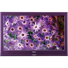 Vestel 22FA5100L Full HD LED televizyon, mor çiçek görüntüsü ve ince çerçevesiyle önden görünür.