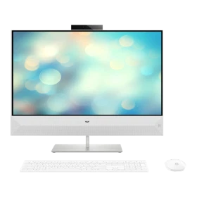 HP 27-xa0009nt 6PW49EA beyaz masaüstü bilgisayar, geniş ekran, klavye ve fareyle birlikte