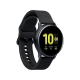 Samsung Galaxy Watch Active 2 40 mm siyah alüminyum akıllı saat, yuvarlak ekran ve silikon kayışla.