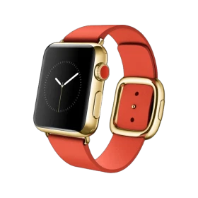 Apple Watch Edition 38 mm, 18 ayar sarı altın kasa ve modern tokalı parlak kırmızı kayışlı akıllı saat