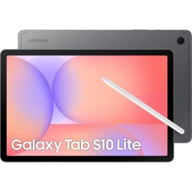 Samsung Galaxy Tab S10 Lite 5G gri tablet; ön ekranda renkli arayüz ve kalemle öğrenci kullanım görünümü