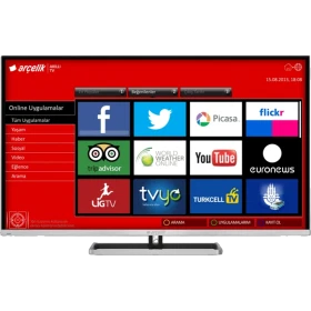 Arçelik A42-LS-9378 Full HD LED televizyon, siyah çerçeveli ve akıllı uygulama ekranı açık halde
