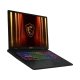MSI Crosshair A17 HX D8WGKG-044XTR013 koyu gri oyuncu laptop; RGB arkadan aydınlatmalı klavye ve kalkan logosu ekranı.