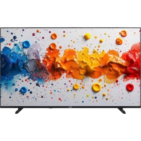 Vestel 55QG9840 Ultra HD 4K QLED televizyon, renkli soyut sanat ekranı ve ince siyah çerçevesiyle