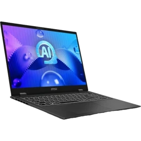MSI Prestige 16 AI Studio B1VEG-023TR siyah iş ofis laptopu, açık ekranda AI arayüzü görünümü
