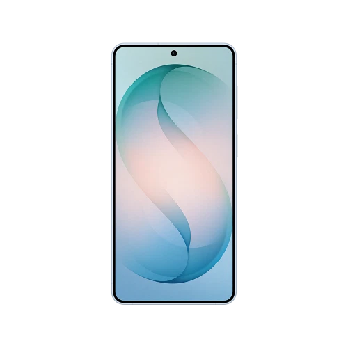 Samsung Galaxy S26 Plus mavi akıllı telefon, ince çerçeveli ekran ve ortada selfie kamerası detayı