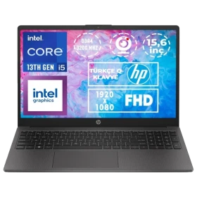 Siyah HP 250 G10 B2NC5ESVB010 iş ofis laptopu; Intel Core i5 ve FHD ekran vurgulu vitrin görünümü
