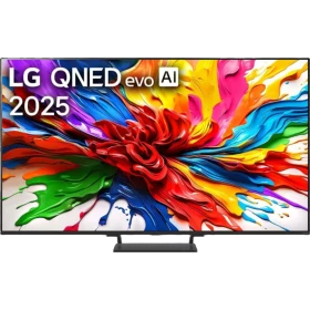 LG 85QNED93A6A Ultra HD 4K QNED televizyon; canlı renkli ekran ve AI evo yazılı vitrin tasarımı