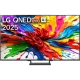 LG 85QNED93A6A Ultra HD 4K QNED televizyon; canlı renkli ekran ve AI evo yazılı vitrin tasarımı