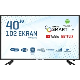 Onvo OV40250 40 inç Full HD Smart LED televizyon, siyah çerçeveli düz ekran tasarımıyla önden görünüm