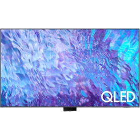 Samsung 98Q80C Ultra HD 4K QLED televizyon, canlı QLED yazılı ekran; genel renk, vitrin görünümü