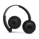 Siyah JBL Tune 460BT Kablosuz kulaklık, ayarlanabilir kafa bandı ve JBL logolu kulaklık kapaklarıyla.