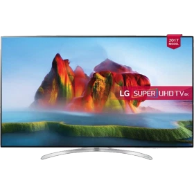 LG 55SJ850V Ultra HD 4K LED televizyon, düz ekran üzerinde “Super UHD TV 4K” ve 2017 model yazısı