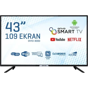Onvo OV43-8000 43 inç 109 ekran Full HD LED Smart TV, siyah çerçeveli televizyon