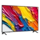 LG 65QNED82A6B Ultra HD 4K QNED Televizyon ekranında renkli soyut desenler, genel siyah tasarım