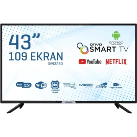 Onvo OV43250 43 inç Full HD LED televizyon, siyah çerçeveli Smart TV tasarımıyla görüntüleniyor