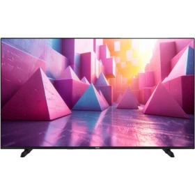 Vestel 55UA9740 Ultra HD 4K LED televizyon, renkli geometrik manzara gösteren siyah ekran