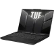 Asus TUF Gaming F16 FX607VJA52-RL033A52 koyu gri oyuncu laptop; klavye ve TUF ışık tasarımı önden görünüyor
