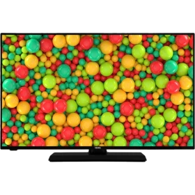 Vestel 32H8330 HD Ready LED televizyon, renkli toplar görüntüsü ve siyah çerçevesiyle önden görünür