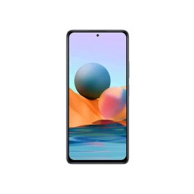 Xiaomi Redmi Note 10 Pro mavi akıllı telefon, ince çerçeveli ekran ve ön kamera deliğiyle önden görünüm