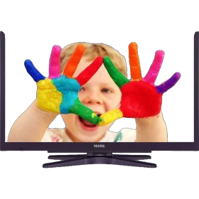 Vestel 22F8500L Full HD LED televizyon, renkli boyalı eller gösteren çocuk görüntüsüyle siyah ekran tasarımı