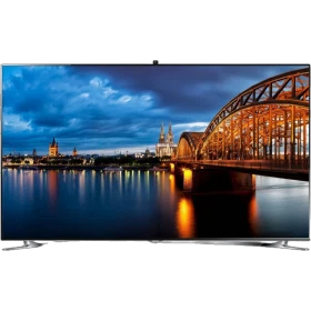 Samsung 40F8000 Full HD LED TV ekranda şehir manzarası ile, siyah tasarımlı televizyon vitrini