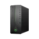 HP 790-0019NT 4JR58EA siyah masaüstü bilgisayar kasası, ön paneli ve bağlantı girişleriyle önden görünüyor