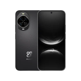 Huawei Nova 14 siyah akıllı telefon, ön ekran ve arka kamera modülüyle vitrin görünümü