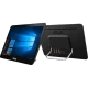 Asus V161GART-BD003R siyah masaüstü bilgisayarın önden ve arkadan görünümü, Windows ekranı ve bağlantı noktalarıyla