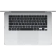 Apple MacBook Air M3 15.3 inç gümüş laptop, üstten açık görünümde geniş trackpad ve siyah klavye detayıyla