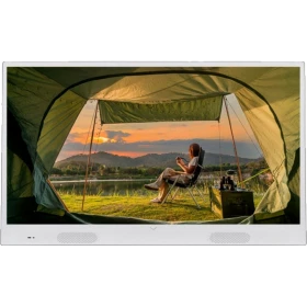 Vestel 32H9530B HD Ready LED TV, beyaz çerçeveli ekranında kamp ve göl manzarası görüntüleniyor