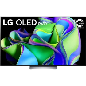 LG OLED65C34LA Ultra HD 4K OLED televizyon ekranında renkli soyut desen, genel renkli vitrin görünümü