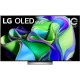 LG OLED65C34LA Ultra HD 4K OLED televizyon ekranında renkli soyut desen, genel renkli vitrin görünümü