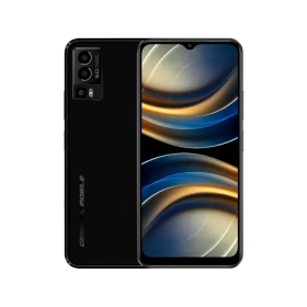 General Mobile GM 23 siyah akıllı telefonun ön ve arka yüzü, çift kamera modülüyle vitrin görünümü
