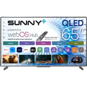 Sunny SN65LEDS-W03M Ultra HD 4K 65 inç QLED TV, webOS arayüzü ve akıllı kumandasıyla önden görünüm