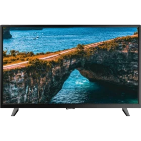 Sunny SN32DAL3037 HD Ready HD TV, siyah çerçeveli televizyon; ekranda deniz ve kayalık köprü manzarası gösteriliyor.