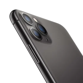 Siyah Apple iPhone 11 Pro akıllı telefonun arka yüzeyi, üçlü kamera modülü yakın plan görünüm