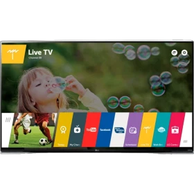 LG 55UF8507 Ultra HD 4K LED televizyon; ekranda Live TV ve uygulama menüsü, siyah tasarım.