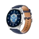 Honor Watch GS 3 gümüş akıllı saat, lacivert ve kahverengi kayışıyla kadranı önden gösteriliyor