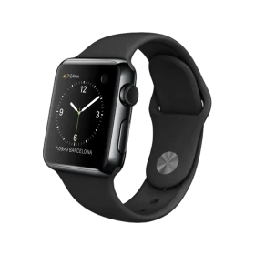 Apple Watch 38 mm uzay siyahı paslanmaz çelik kasa ve siyah spor kordonlu akıllı saat