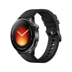 Xiaomi Watch 5 siyah akıllı saat, yuvarlak ekranı ve silikon kordonuyla önden görünür halde