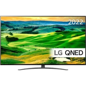 LG 86QNED816QA Ultra HD 4K QNED televizyonu; manzara ekranı ve ince siyah tasarım ile vitrin görünümü