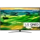 LG 86QNED816QA Ultra HD 4K QNED televizyonu; manzara ekranı ve ince siyah tasarım ile vitrin görünümü