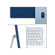 Apple iMac M1 MGPL3TUA1 24 inç mavi masaüstü bilgisayarın klavye ve fareyle birlikte üstten görünümü